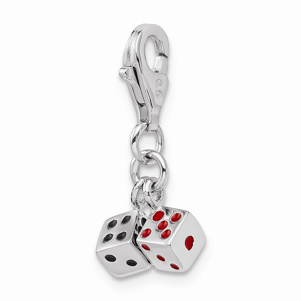 Million Charms 925 Sterling Silver Rhodium-Plated 3-D Enameled Pair Of Dice With Lobster Clasp Ch