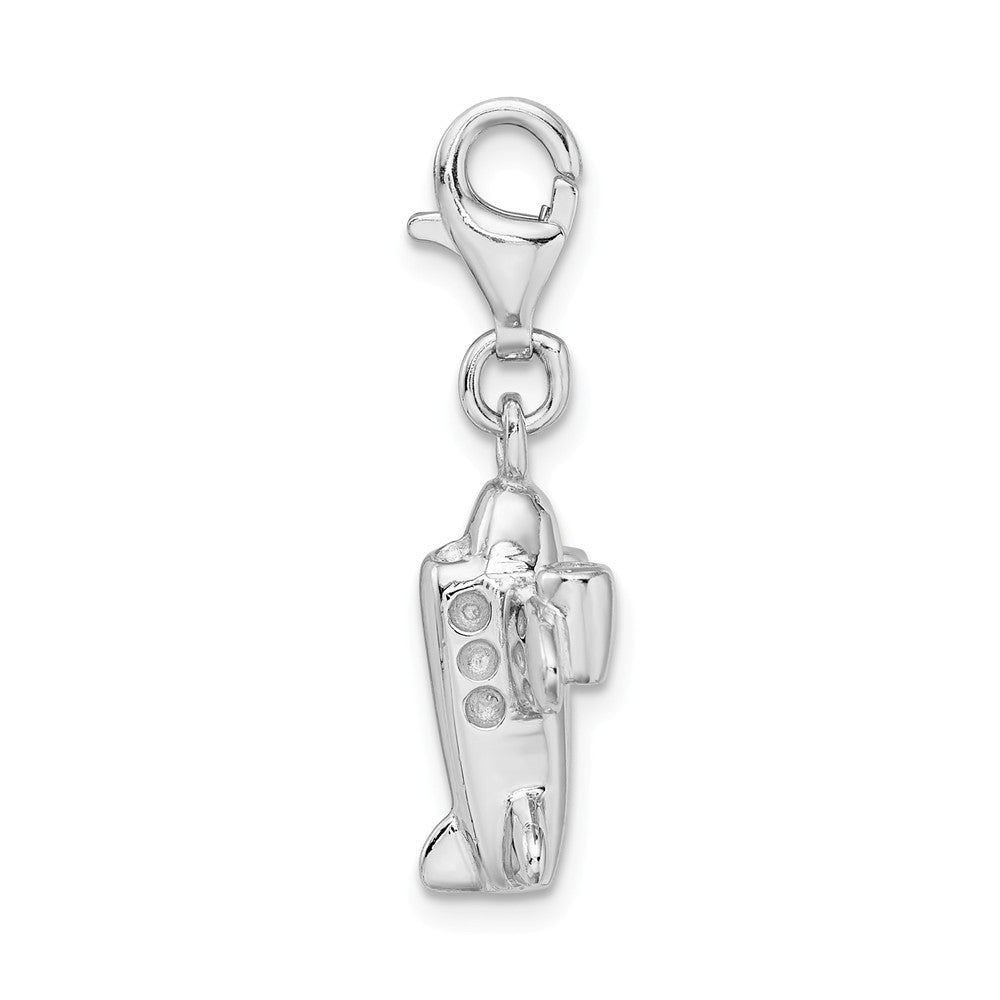Million Charms 925 Sterling Silver Rhodium-Plated 3-D Airplane With Lobster Clasp Charm