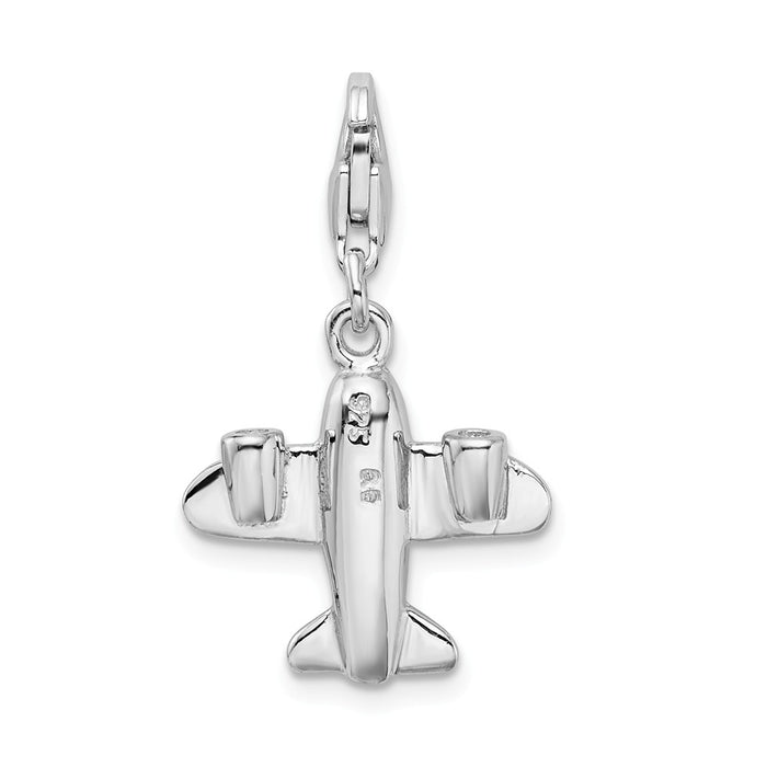 Million Charms 925 Sterling Silver Rhodium-Plated 3-D Airplane With Lobster Clasp Charm