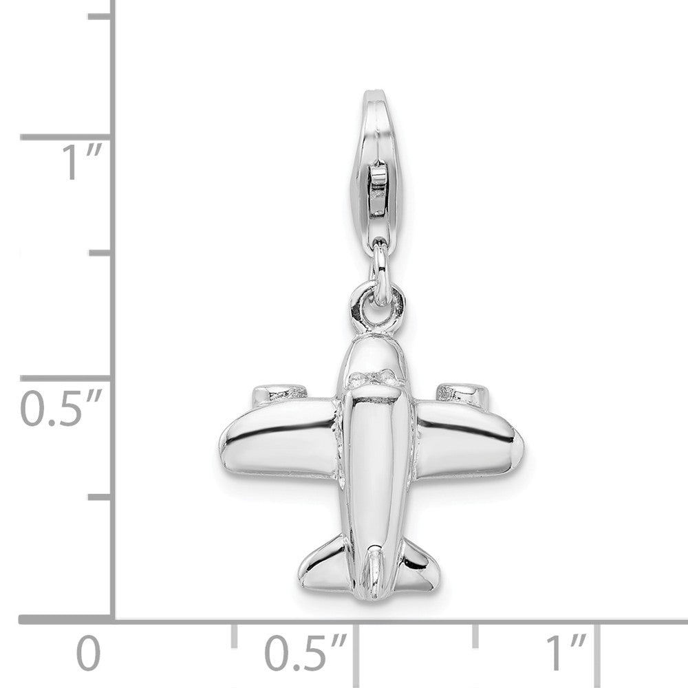 Million Charms 925 Sterling Silver Rhodium-Plated 3-D Airplane With Lobster Clasp Charm