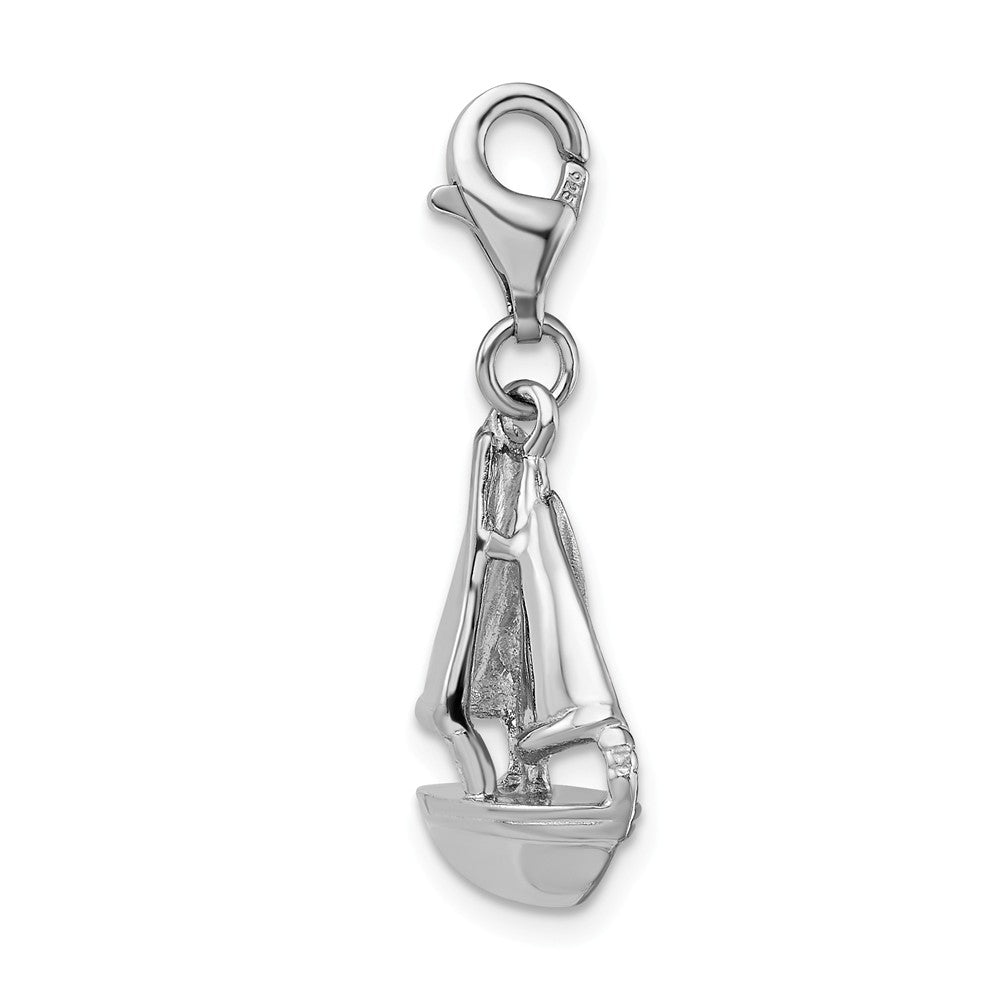 Million Charms 925 Sterling Silver Rhodium-Plated 3-D Nautical Sailboat With Lobster Clasp Charm