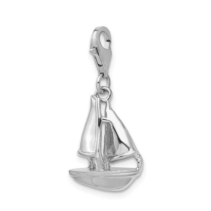 Million Charms 925 Sterling Silver Rhodium-Plated 3-D Nautical Sailboat With Lobster Clasp Charm