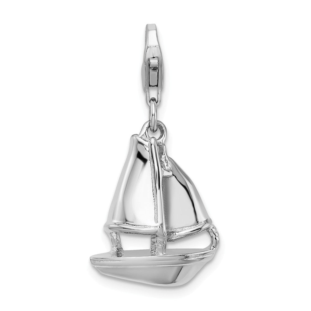 Million Charms 925 Sterling Silver Rhodium-Plated 3-D Nautical Sailboat With Lobster Clasp Charm