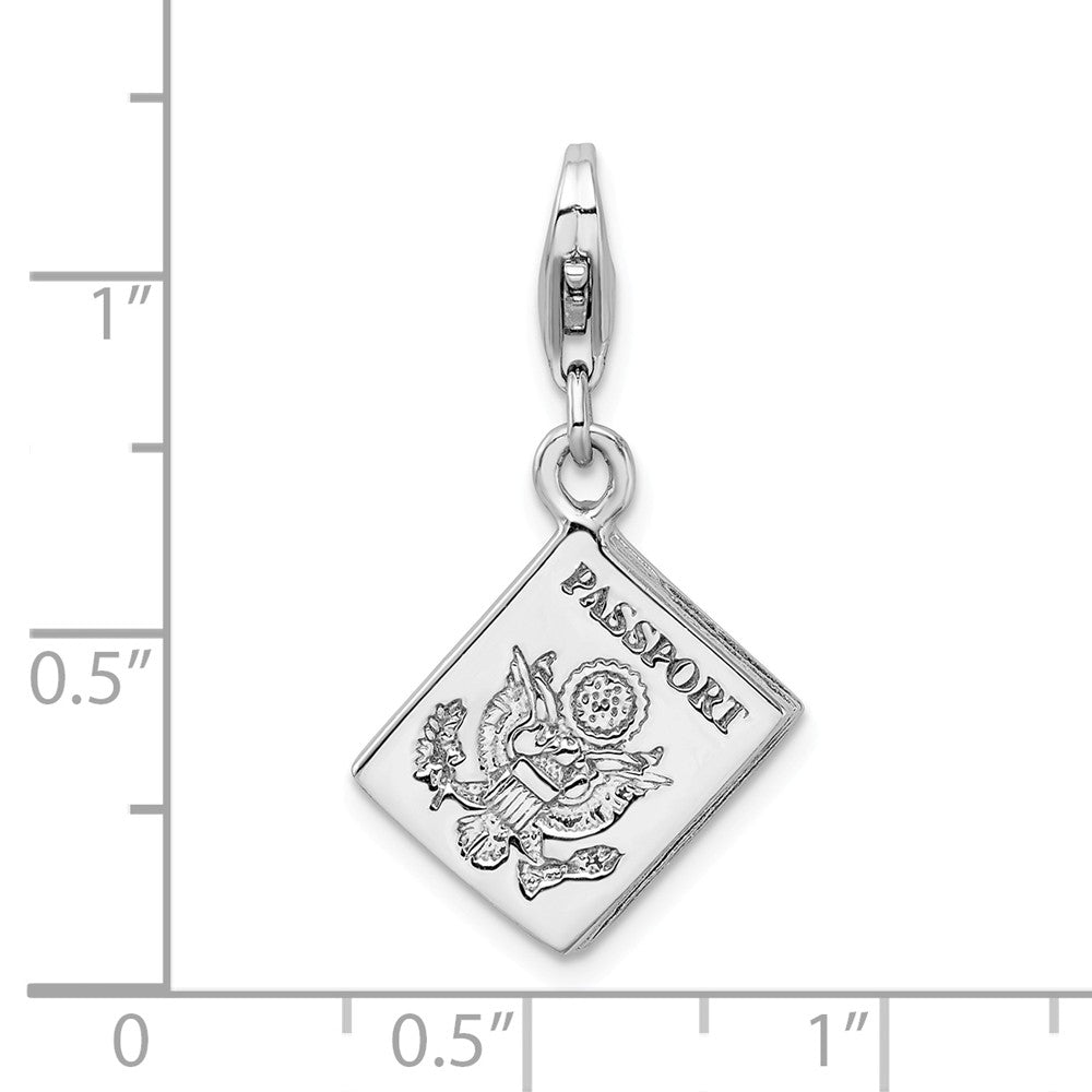 Million Charms 925 Sterling Silver Rhodium-Plated 3-D Passport With Lobster Clasp Charm