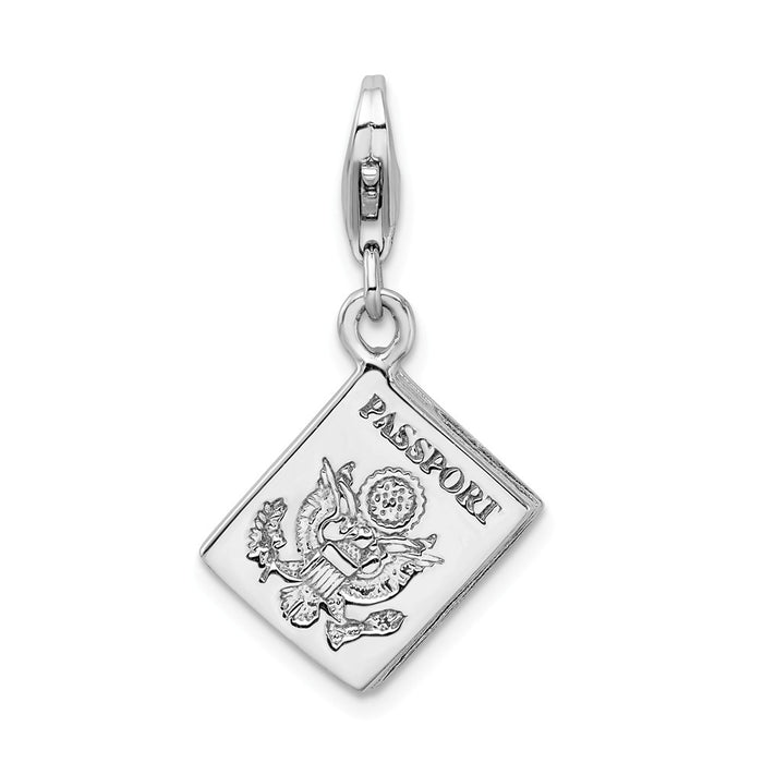 Million Charms 925 Sterling Silver Rhodium-Plated 3-D Passport With Lobster Clasp Charm