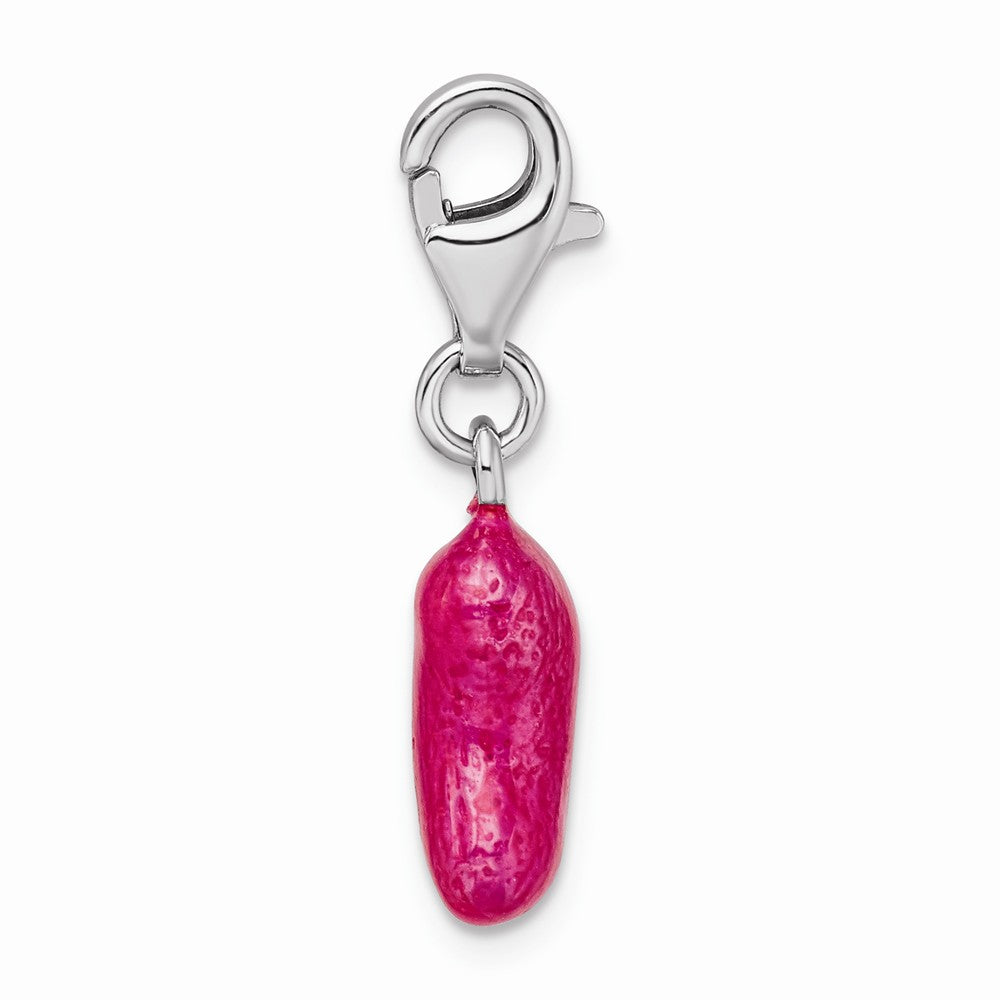 Million Charms 925 Sterling Silver Rhodium-Plated 3-D Enameled Pink Bean With Lobster Clasp Charm