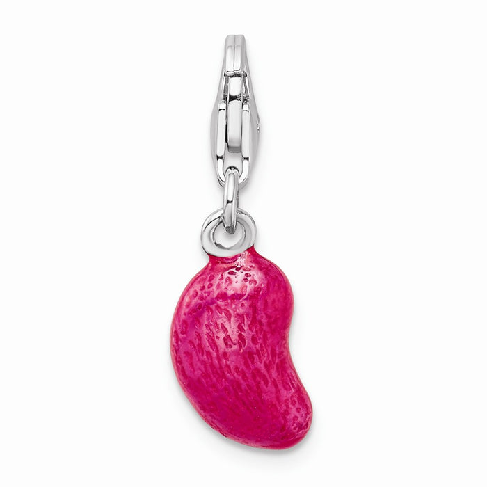 Million Charms 925 Sterling Silver Rhodium-Plated 3-D Enameled Pink Bean With Lobster Clasp Charm