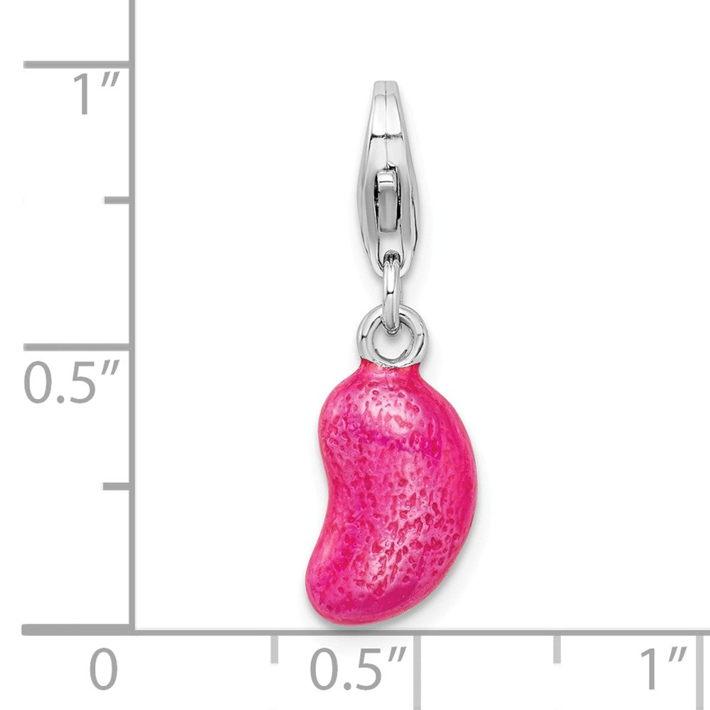 Million Charms 925 Sterling Silver Rhodium-Plated 3-D Enameled Pink Bean With Lobster Clasp Charm