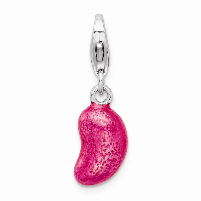 Million Charms 925 Sterling Silver Rhodium-Plated 3-D Enameled Pink Bean With Lobster Clasp Charm