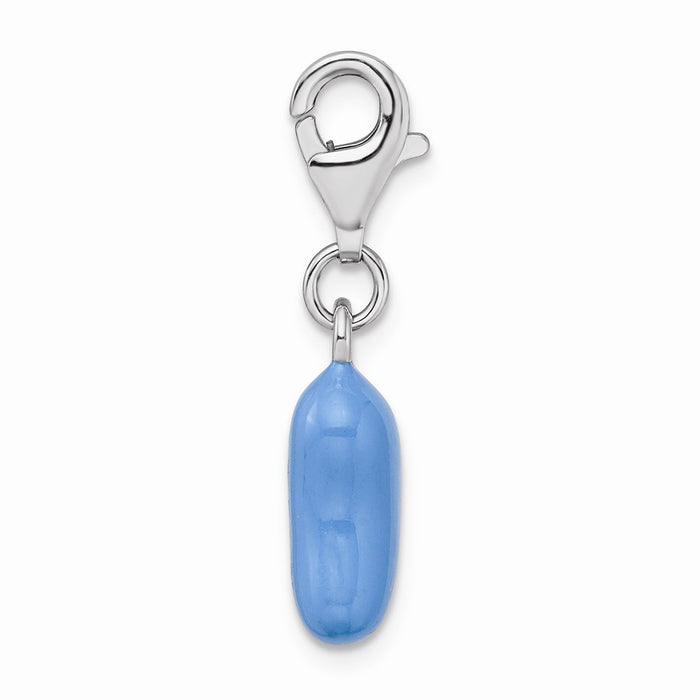 Million Charms 925 Sterling Silver Rhodium-Plated 3-D Enameled Blue Bean With Lobster Clasp Charm