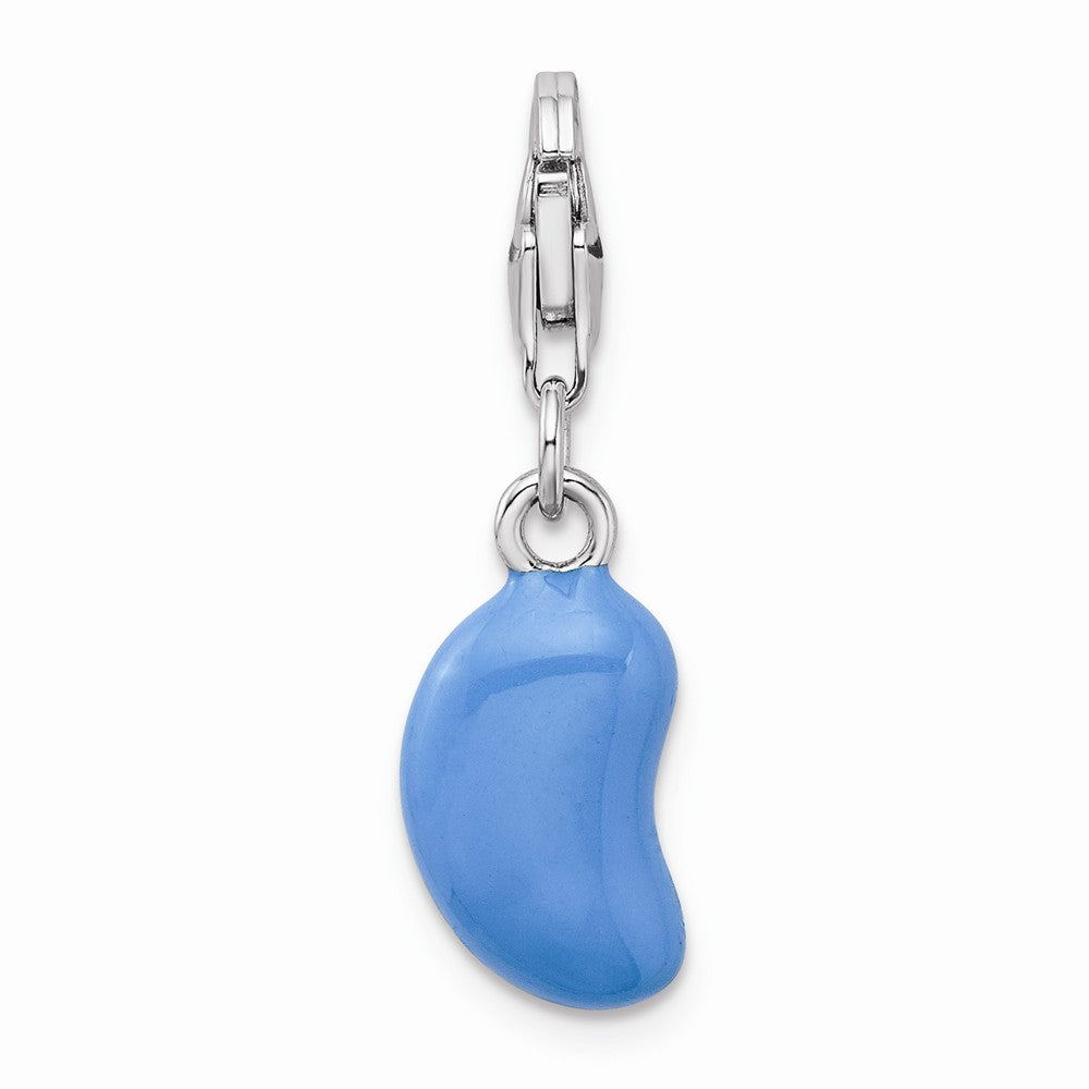 Million Charms 925 Sterling Silver Rhodium-Plated 3-D Enameled Blue Bean With Lobster Clasp Charm
