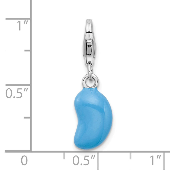 Million Charms 925 Sterling Silver Rhodium-Plated 3-D Enameled Blue Bean With Lobster Clasp Charm