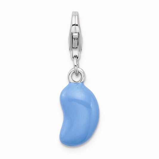 Million Charms 925 Sterling Silver Rhodium-Plated 3-D Enameled Blue Bean With Lobster Clasp Charm