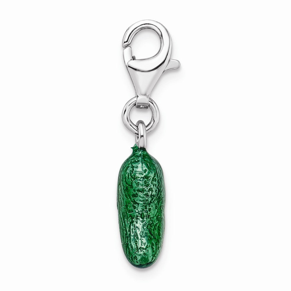 Million Charms 925 Sterling Silver Rhodium-Plated 3-D Enameled Green Bean With Lobster Clasp Char