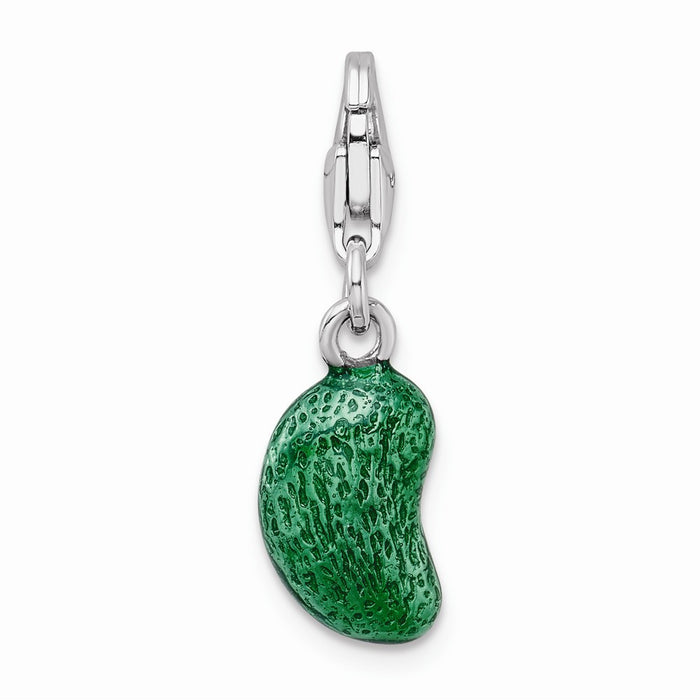 Million Charms 925 Sterling Silver Rhodium-Plated 3-D Enameled Green Bean With Lobster Clasp Char