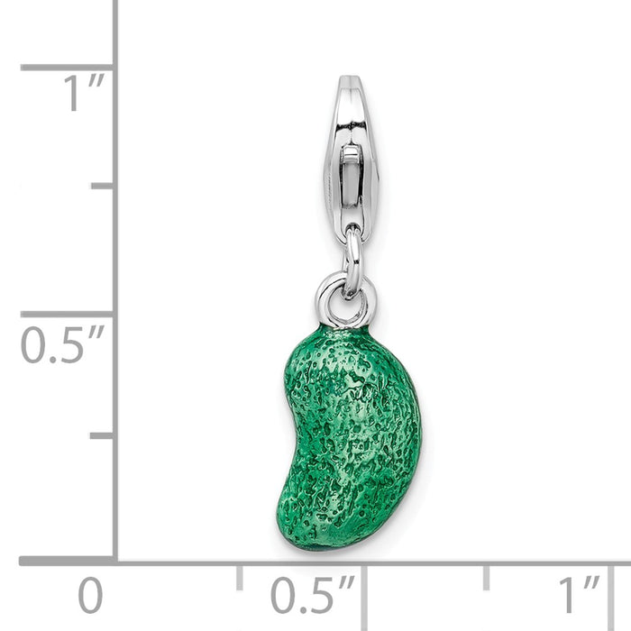 Million Charms 925 Sterling Silver Rhodium-Plated 3-D Enameled Green Bean With Lobster Clasp Char