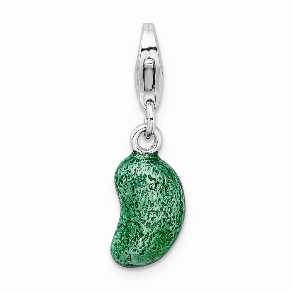 Million Charms 925 Sterling Silver Rhodium-Plated 3-D Enameled Green Bean With Lobster Clasp Char