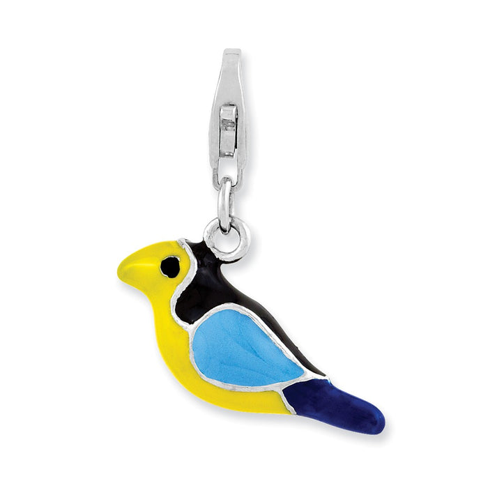 Million Charms 925 Sterling Silver Rhodium-Plated 3-D Enameled Bird With Lobster Clasp Charm