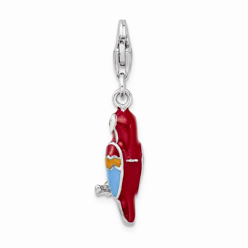 Million Charms 925 Sterling Silver Rhodium-Plated 3-D Enameled Parrot With Lobster Clasp Charm