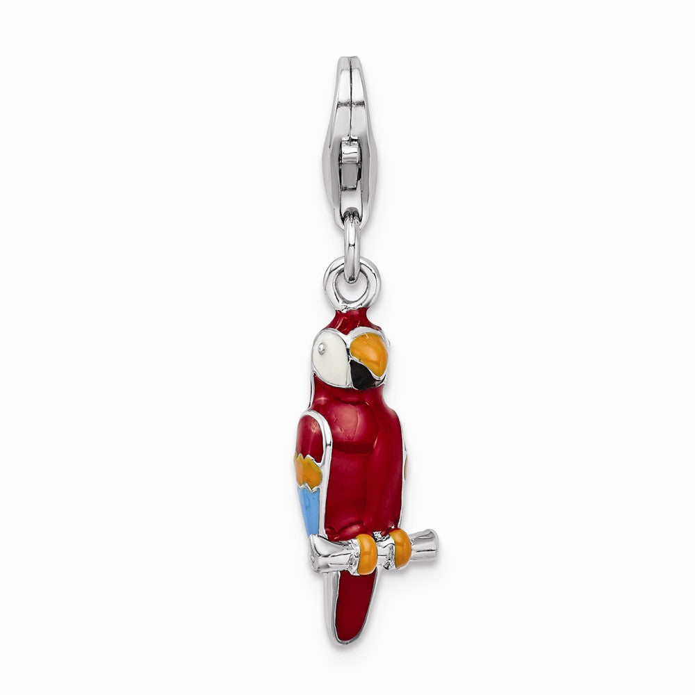 Million Charms 925 Sterling Silver Rhodium-Plated 3-D Enameled Parrot With Lobster Clasp Charm