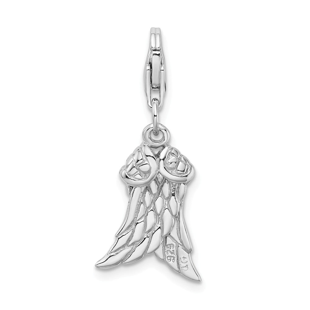 Million Charms 925 Sterling Silver Rhodium-Plated 3-D Wings With Lobster Clasp Charm