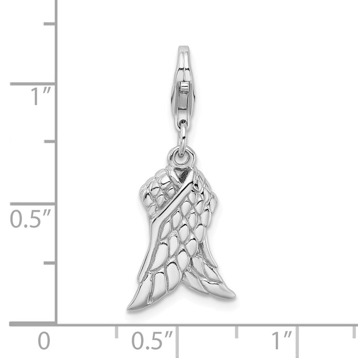 Million Charms 925 Sterling Silver Rhodium-Plated 3-D Wings With Lobster Clasp Charm