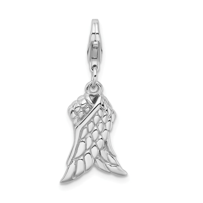 Million Charms 925 Sterling Silver Rhodium-Plated 3-D Wings With Lobster Clasp Charm