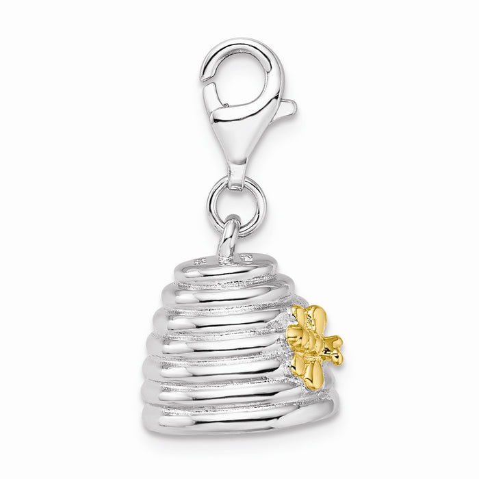 Million Charms 925 Sterling Silver Rhodium-Plated & Gold Themed Plated 3-D Beehive With Lobster Clasp Ch