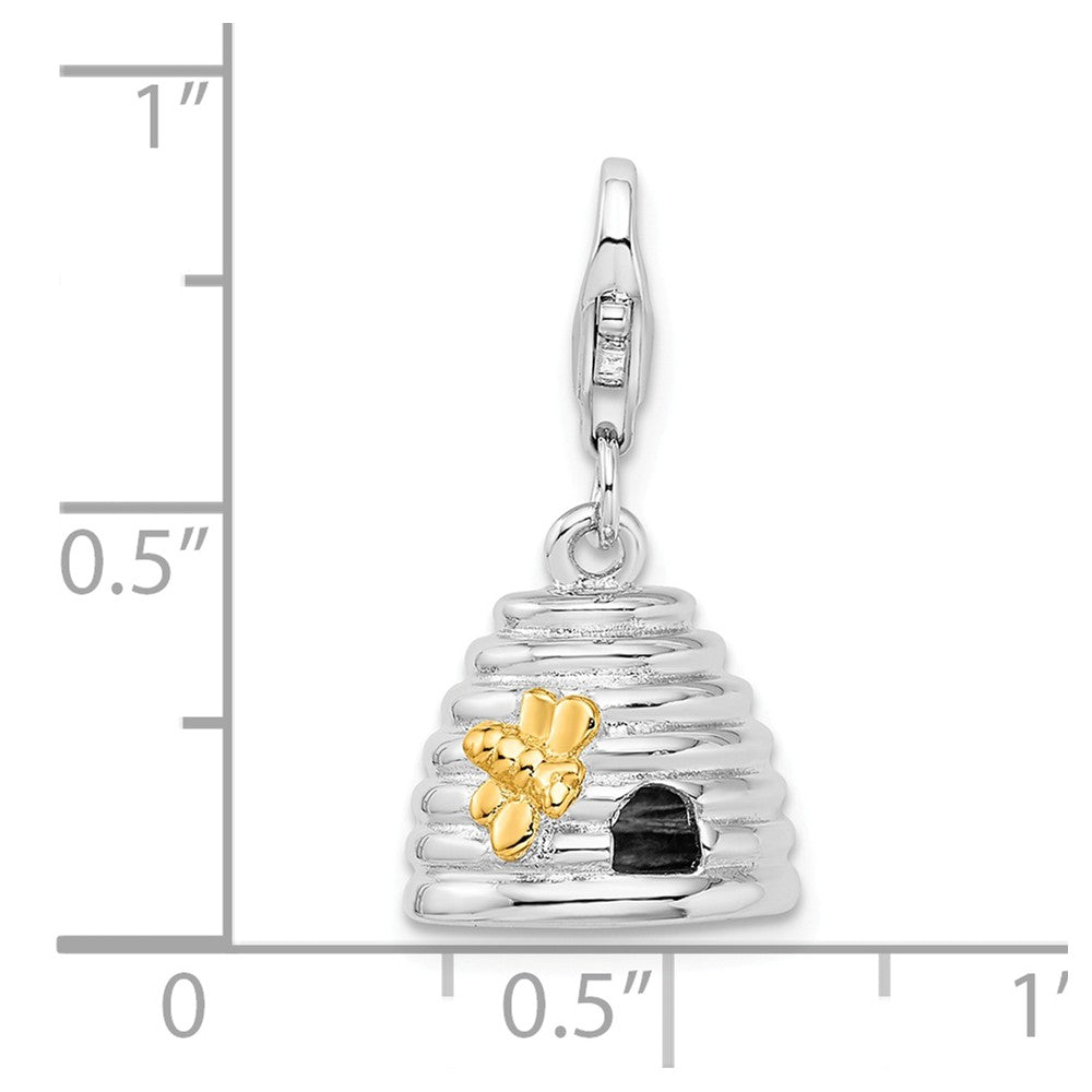 Million Charms 925 Sterling Silver Rhodium-Plated & Gold Themed Plated 3-D Beehive With Lobster Clasp Ch