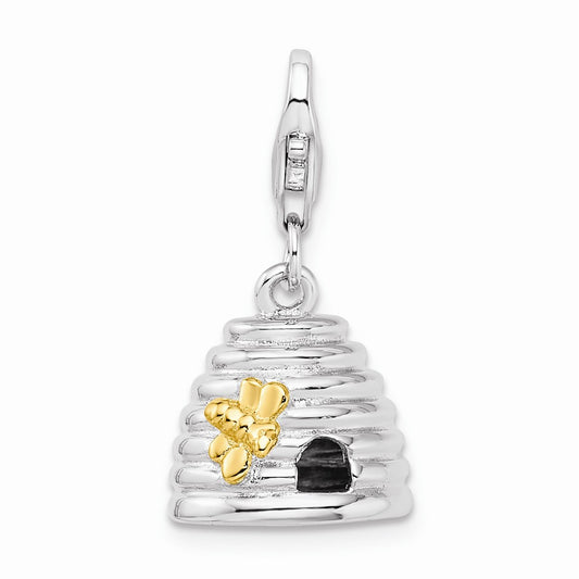 Million Charms 925 Sterling Silver Rhodium-Plated & Gold Themed Plated 3-D Beehive With Lobster Clasp Ch
