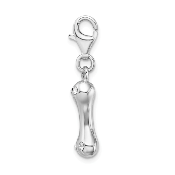 Million Charms 925 Sterling Silver (Cubic Zirconia) CZ Rhodium-Plated 3-D Bone With Lobster Clasp Charm