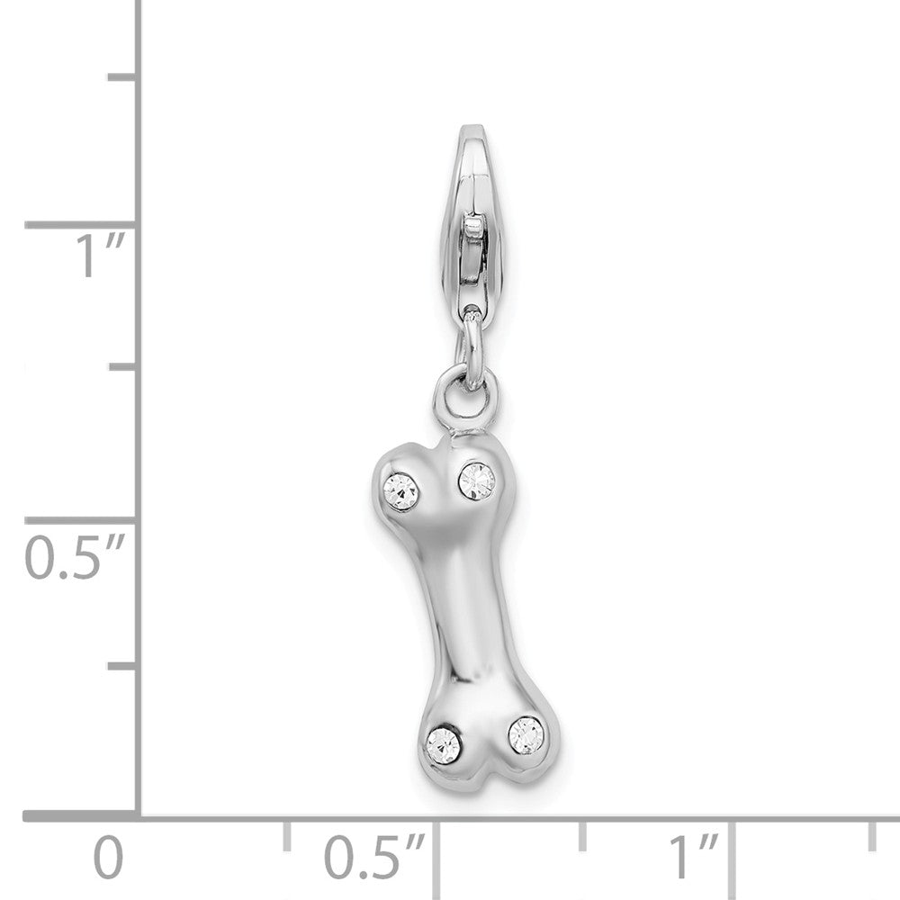 Million Charms 925 Sterling Silver (Cubic Zirconia) CZ Rhodium-Plated 3-D Bone With Lobster Clasp Charm