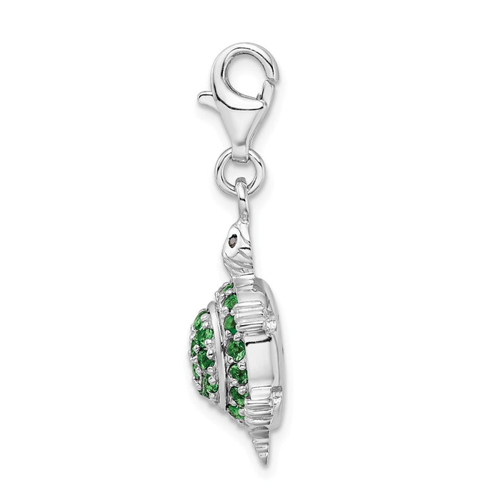 Million Charms 925 Sterling Silver Rhodium-plated Plated (Cubic Zirconia) CZ Green Turtle With Lobster Clasp Charm