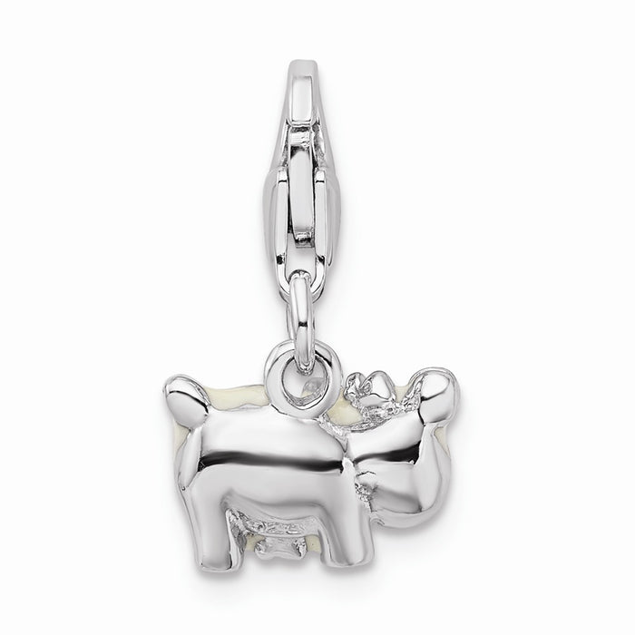 Million Charms 925 Sterling Silver Rhodium-Plated Enameled Cow With Lobster Clasp Charm
