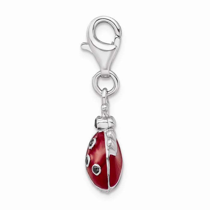 Million Charms 925 Sterling Silver (Cubic Zirconia) CZ Rhodium-plated Plated 3-D Enameled Lady Bug With Lobster Clasp Cha