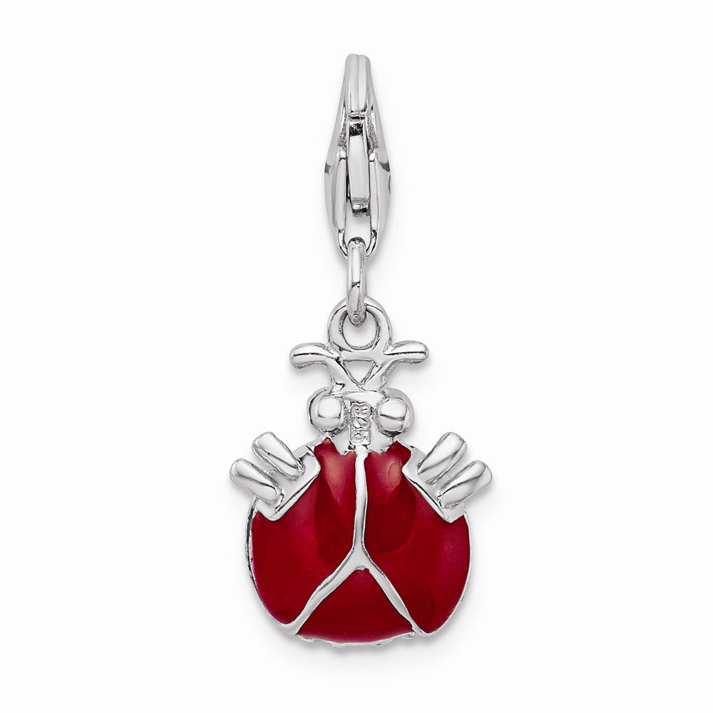 Million Charms 925 Sterling Silver (Cubic Zirconia) CZ Rhodium-plated Plated 3-D Enameled Lady Bug With Lobster Clasp Cha