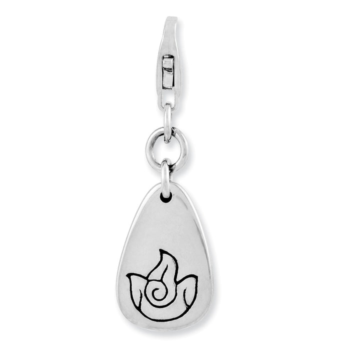 Million Charms 925 Sterling Silver Rhodium-Plated Fire Symbol With Lobster Clasp Charm