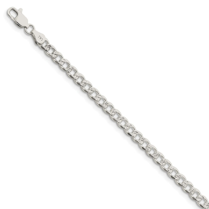 Million Charms 925 Sterling Silver 4.5mm Pav‚ Curb Chain, Chain Length: 7 inches