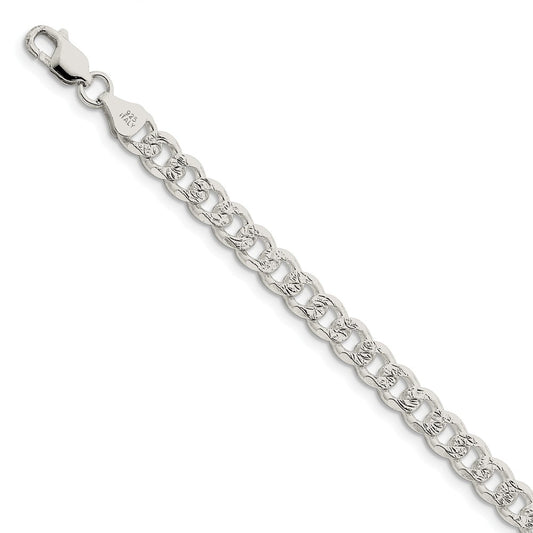 Million Charms 925 Sterling Silver 7mm Pav‚ Curb Chain, Chain Length: 7 inches