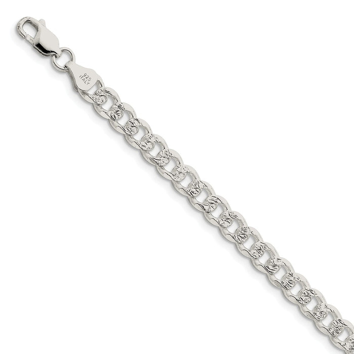 Million Charms 925 Sterling Silver 7mm Pav‚ Curb Chain, Chain Length: 8 inches