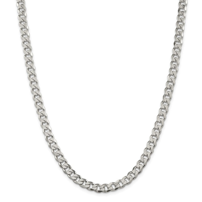 Million Charms 925 Sterling Silver 7mm Pav‚ Curb Chain, Chain Length: 26 inches