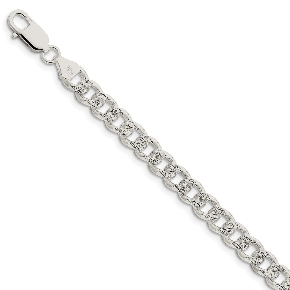 Million Charms 925 Sterling Silver 7.5mm Pav‚ Curb Chain, Chain Length: 7 inches