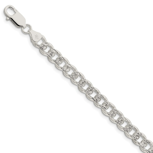 Million Charms 925 Sterling Silver 7.5mm Pav‚ Curb Chain, Chain Length: 7 inches