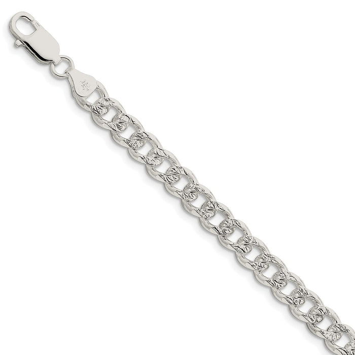 Million Charms 925 Sterling Silver 7.5mm Pav‚ Curb Chain, Chain Length: 8 inches