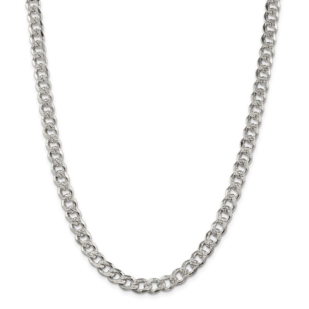 Million Charms 925 Sterling Silver 7.5mm Pav‚ Curb Chain, Chain Length: 26 inches