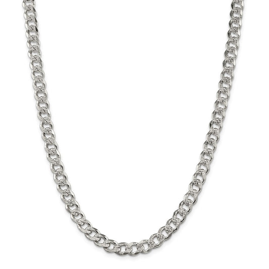 Million Charms 925 Sterling Silver 7.5mm Pav‚ Curb Chain, Chain Length: 26 inches