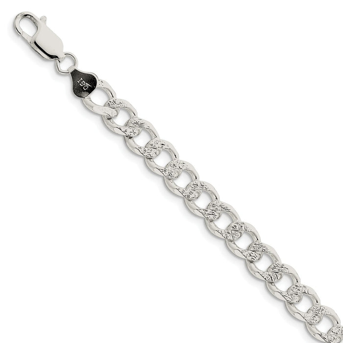 Million Charms 925 Sterling Silver 8mm Pav‚ Curb Chain, Chain Length: 9 inches