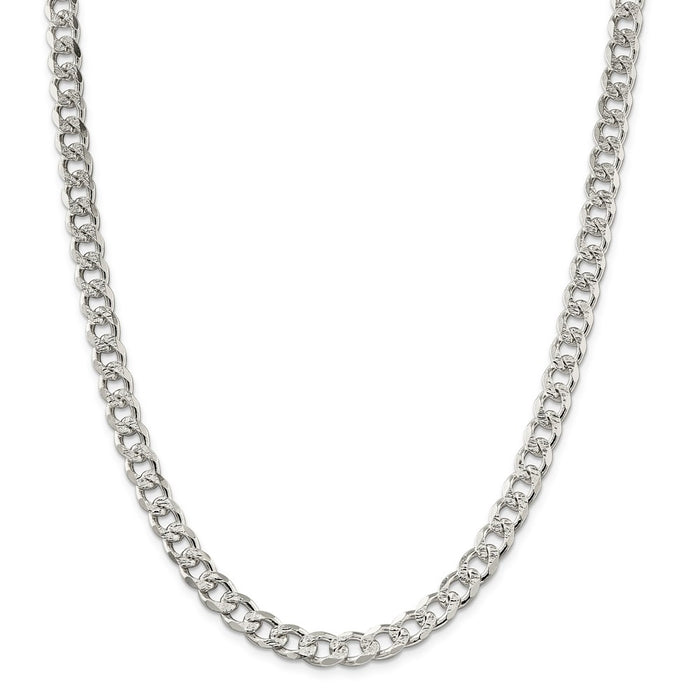 Million Charms 925 Sterling Silver 8mm Pav‚ Curb Chain, Chain Length: 26 inches