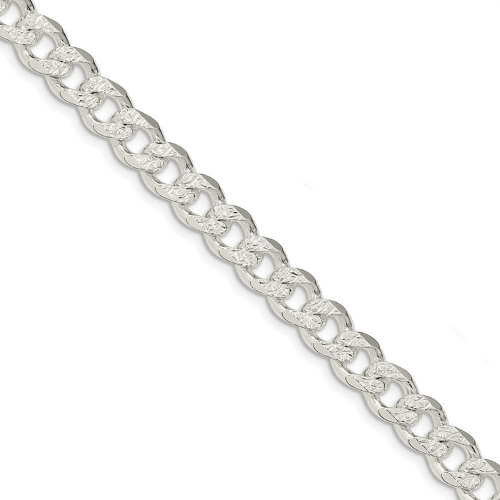 Million Charms 925 Sterling Silver 9.15mm Pav‚ Curb Chain, Chain Length: 9 inches