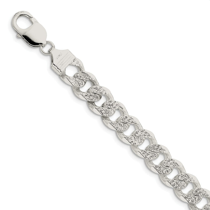 Million Charms 925 Sterling Silver 10.5mm Pav‚ Curb Chain, Chain Length: 8 inches